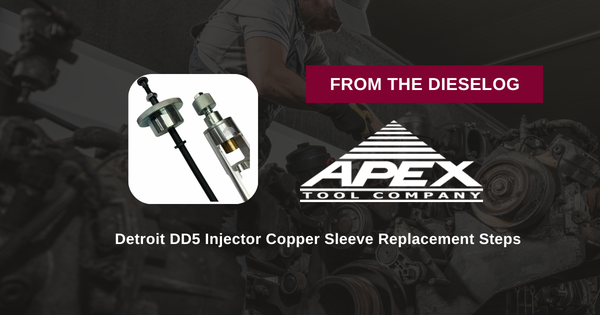 Step-by-step close up layout of copper injector heat protection sleeve driver tool mounted over a cylinder head well